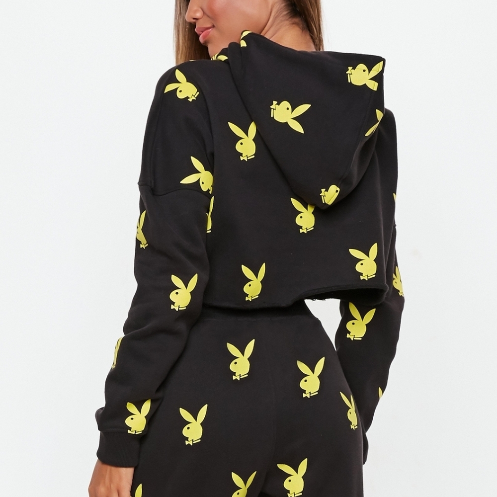 Playboy x Misguided Black & Yellow cropped hoodie
